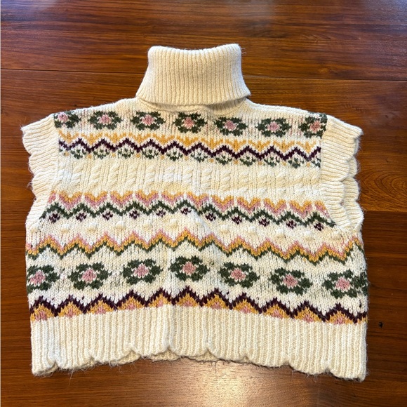 Zara Sweaters - Zara Jacquard Knit Patterned Turtleneck Sweater Sleeveless Vest M
